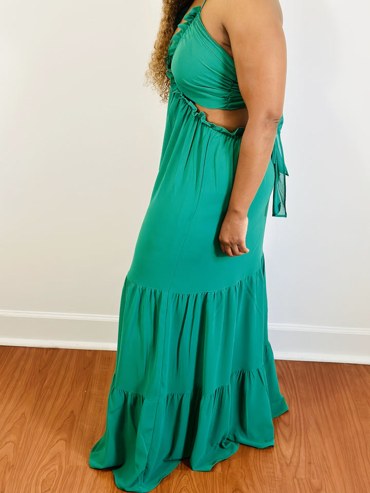 Green V neck flowy maxi dress