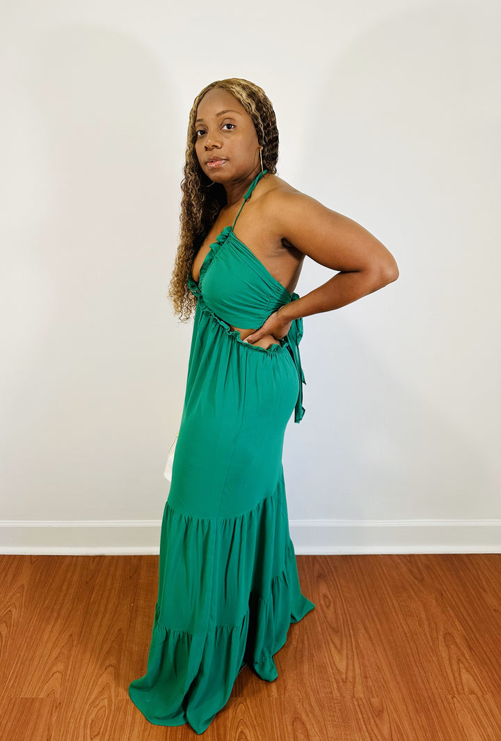 Hunter green long maxi dress