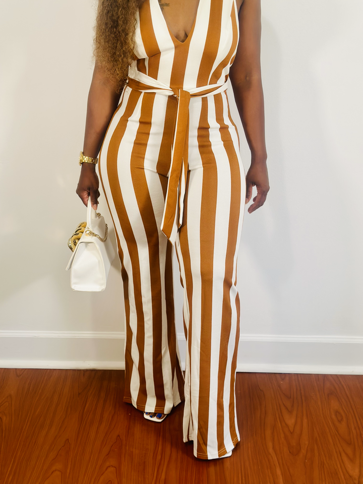 Striped cappuccino and white jumpsuit