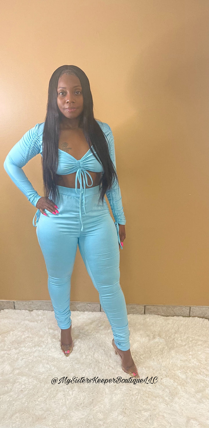 STICK TO ME TWO PIECE CROP TOP AND PANTS SET (Light Blue) - My Sister's Keeper Boutique LLC