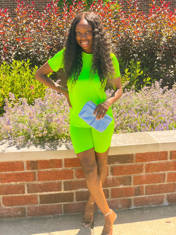 Green biker short set