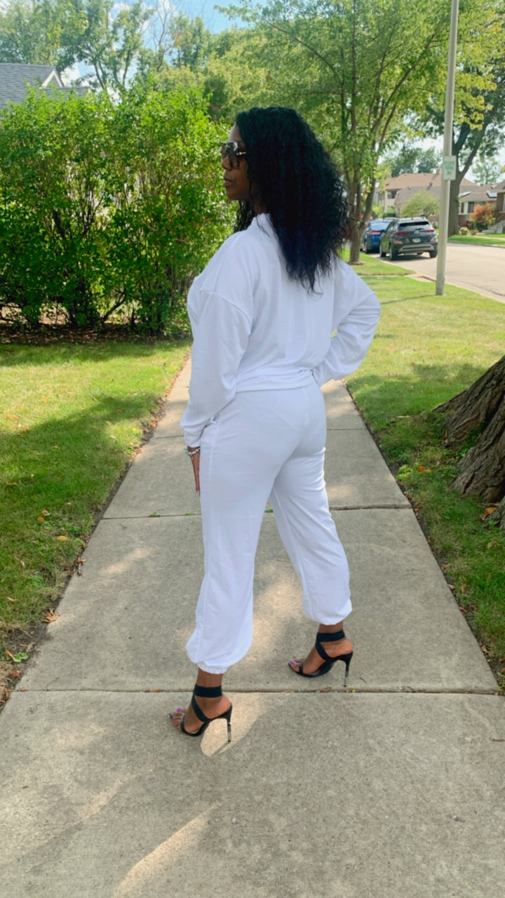 White and black jogger set