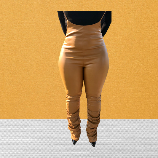 LEATHER WILD SIDE ONE PIECE JUMPSUIT (Camel) - My Sister's Keeper Boutique LLC