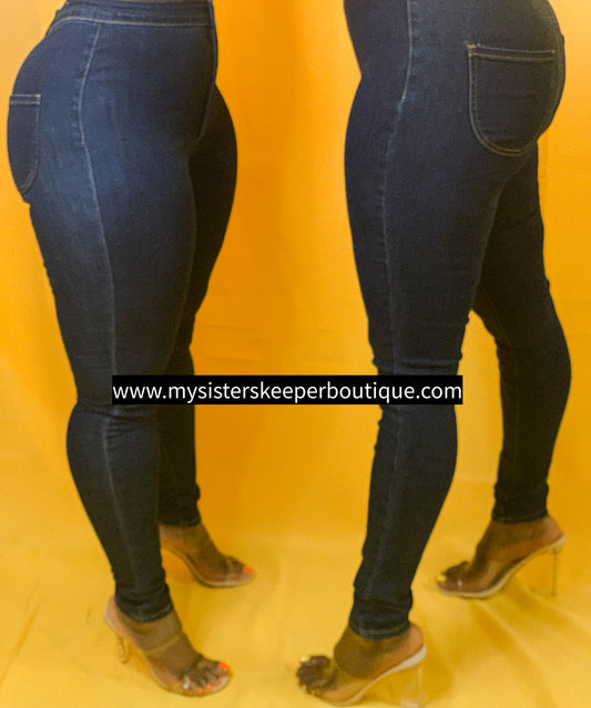 CATCH ME IF YOU CAN STRETCHY COMFORTABLE JEANS  (Dark denim) - My Sister's Keeper Boutique LLC