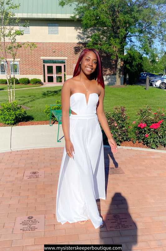 ONE PIECE JUMPSUIT KNOW MY WORTH (White) - My Sister's Keeper Boutique LLC