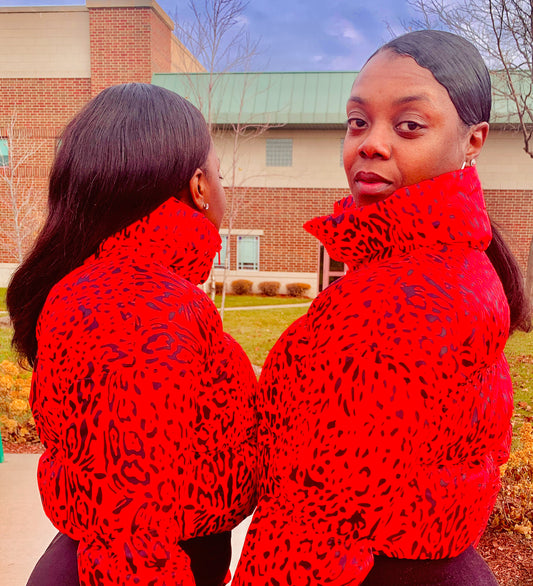 LEOPARD PUFFER JACKET WITH FRONT ZIPPER (Red & Black) - My Sister's Keeper Boutique LLC